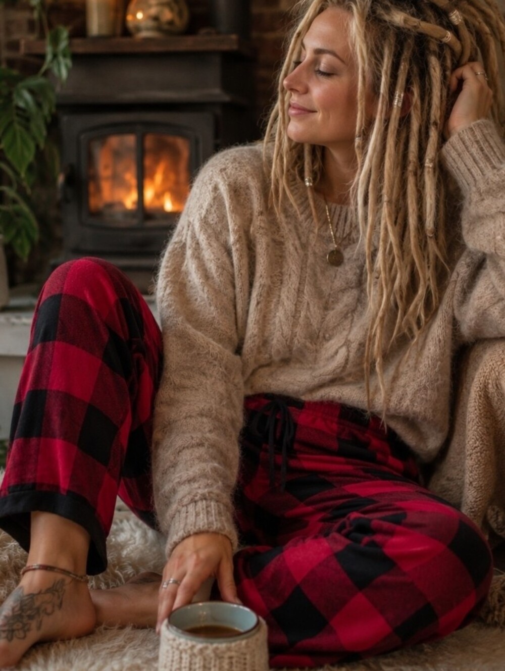4/$15 Old Navy L Tall Red Black Buffalo Plaid Cotton Lounge Pants